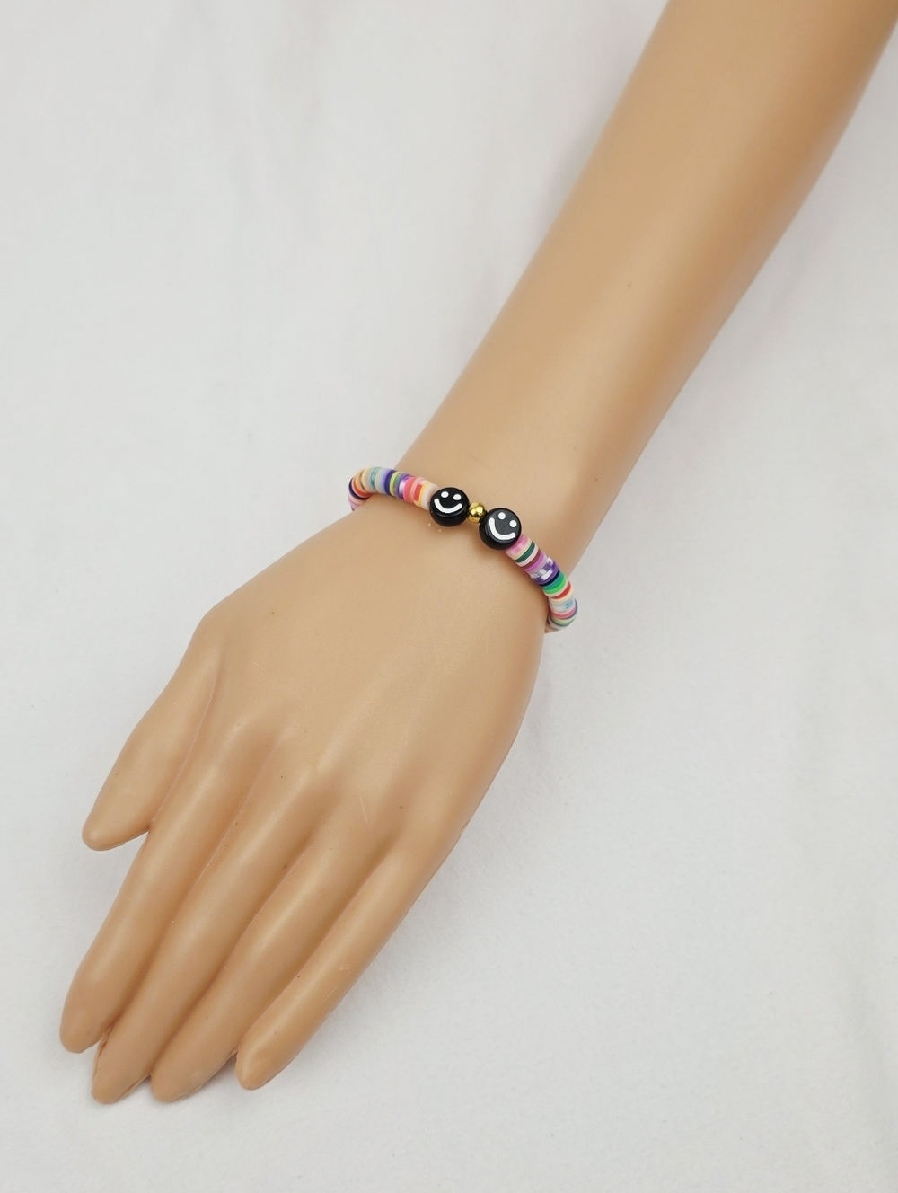 Handmade Clay Bead Multi Color Smiley Face Bracelet